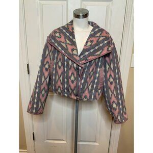 Blank NYC Pink Blue Open Sky Tribal Print Wide Collar Jacket, Size Medium
